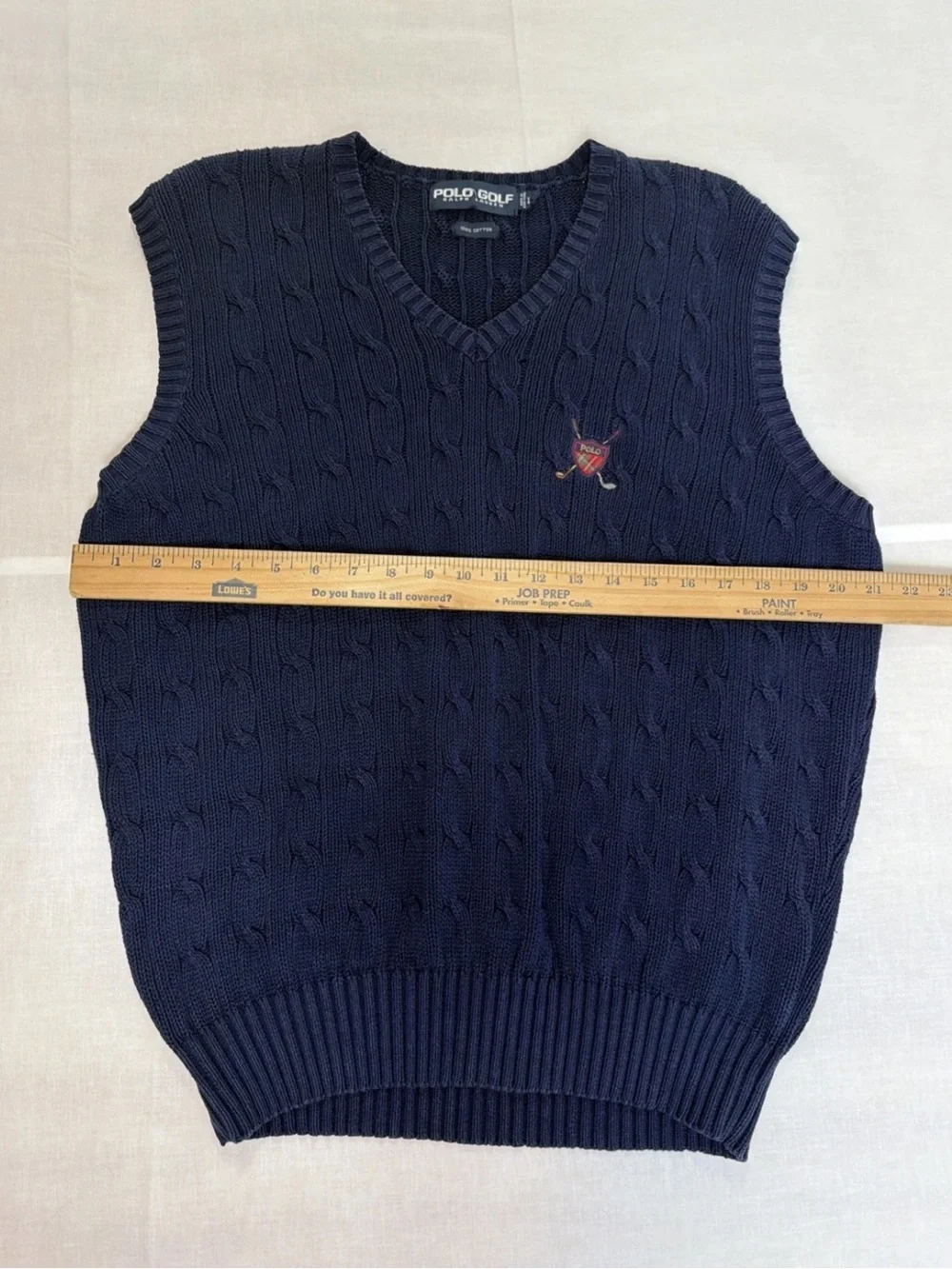 Vintage Polo Ralph Lauren Sweater Vest Mens Size L Golf Cable Knit Crest